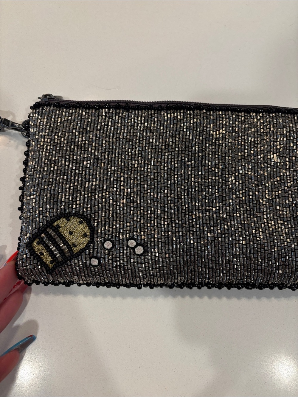 Mary Frances Beaded Sugar Skull Crossbody Clutch Black with Pink Floral Accents - Picture 7 of 9